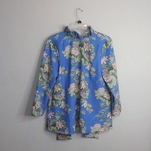 Tuckernuck Faye Blue Green White Tie Back Neck Top Blouse Large NEW